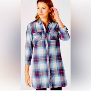 J. Jill Red and Blue Plaid Long Sleeve Button-Up Shirt/dress L oversized